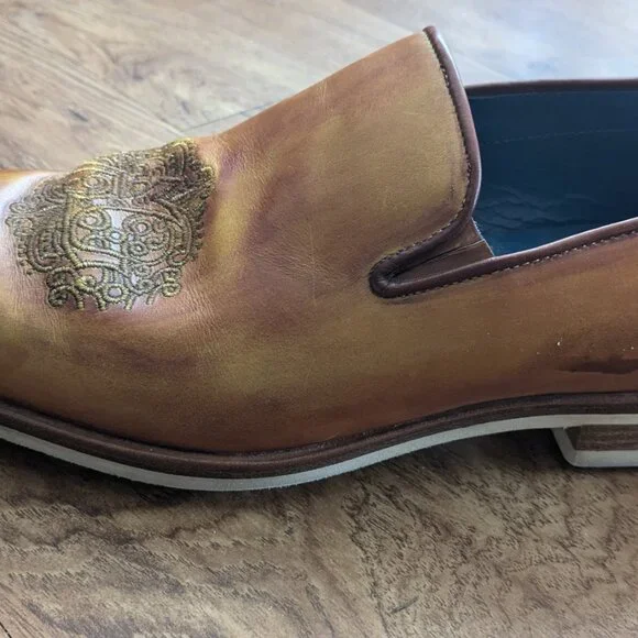 Angelo Galasso Handmade Embroidered Loafers, size 42 1/2